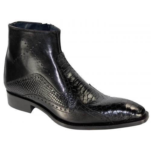 Duca Di Matiste 64 Black Genuine Italian Calfskin / Snakeskin Print Ankle Boots.